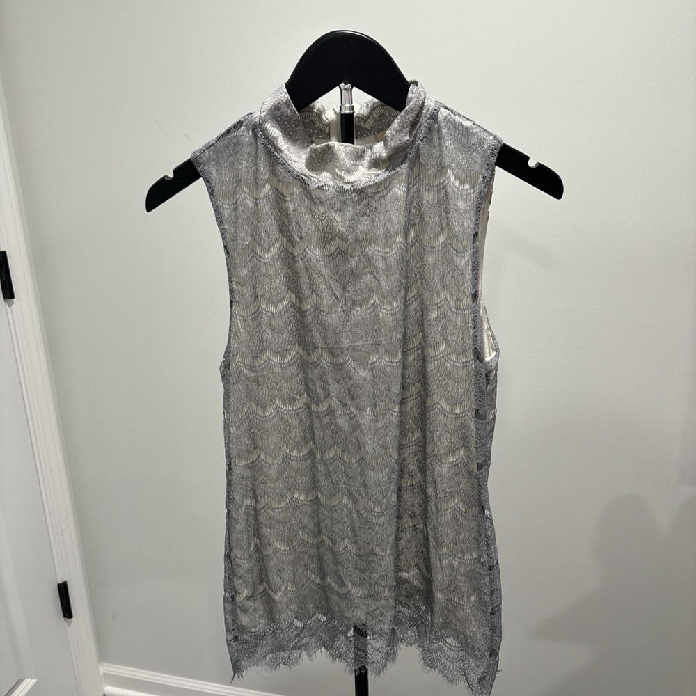 Banana Republic Silver Lace Mock Neck Camisole